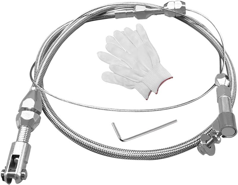 LHDOS 24" Braided Throttle Cable Kit, Universal Accelerator Adjustable Throttle Cables Replacement, Stainless Steel Fuel Line Gas Cable Kit with Aluminum Fitting & Ferrule for Most Vehicles (24 Inch) - Image 1